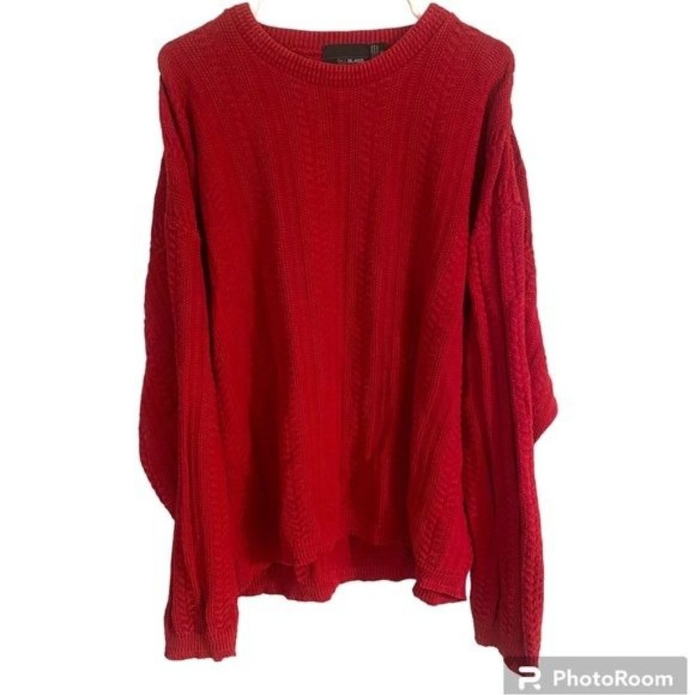 Bill Blass Vintage Cotton Made in USA Red Cable Knit Sweater‎ Men’s XL
